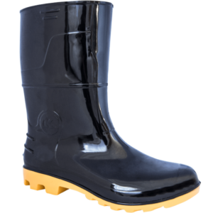 Bota PVC cano médio preta com solado amarelo marca Kadesh